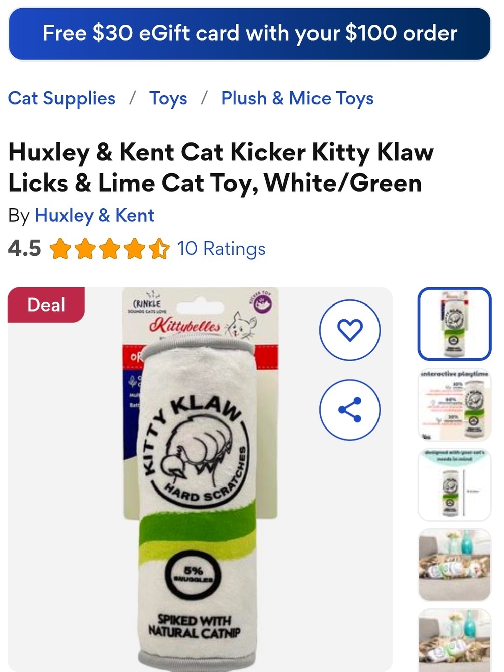 Kitty Klaw Licks & Lime Cat Kicker Toy โ White & Green